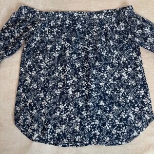 Verse Stassi Off Shoulder Blouse Blue White 3/4 Bell Sleeve Sz ML